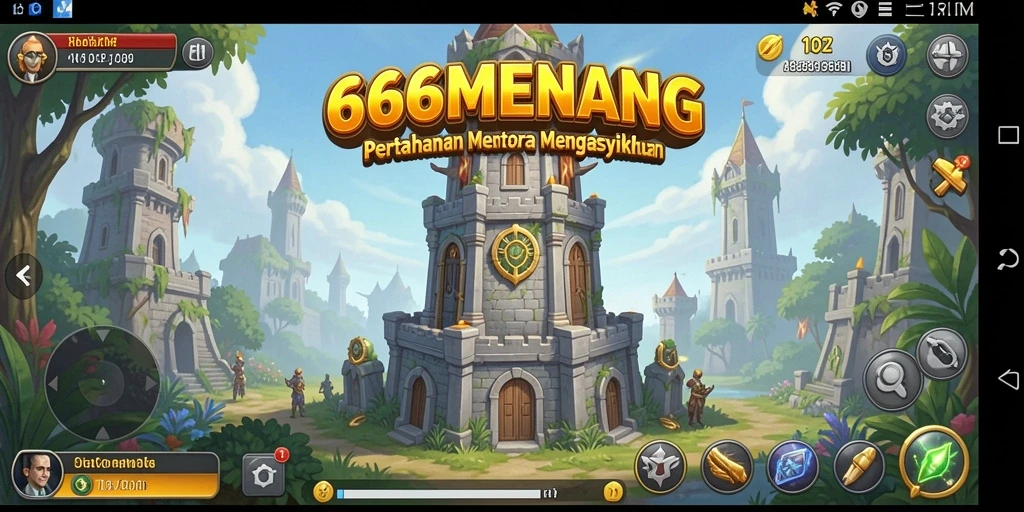 Tampilan menara dan musuh yang dinamis dalam gameplay Tower Defense.