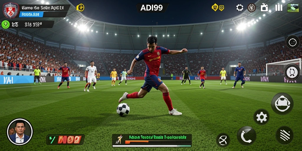 Tampilan gameplay ADI99 yang realistis di lapangan sepak bola.