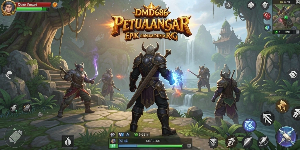 Screenshot gameplay RPG DMD686 yang menunjukkan pertarungan epik.