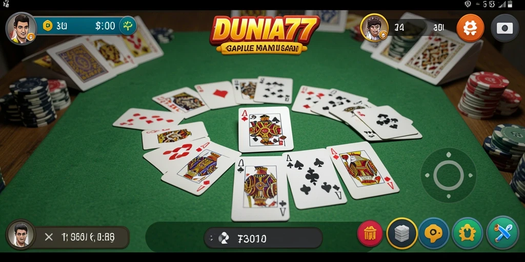 Tangkapan layar DUNIA77 menampilkan gameplay Gaple yang menyenangkan.