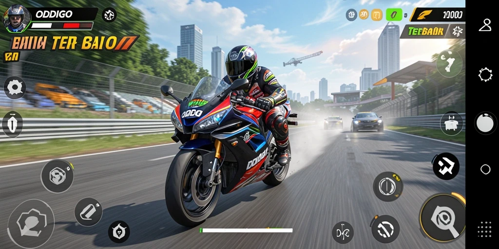 Screenshot ODDIGO menampilkan pengalaman balap motor yang mendebarkan.