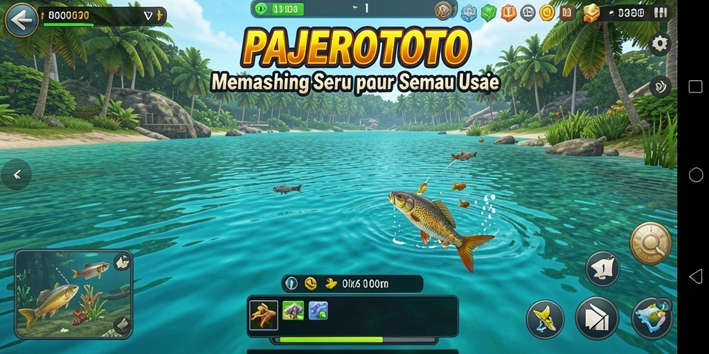 Tampilan gameplay PAJEROTOTO saat menangkap berbagai jenis ikan di lautan.