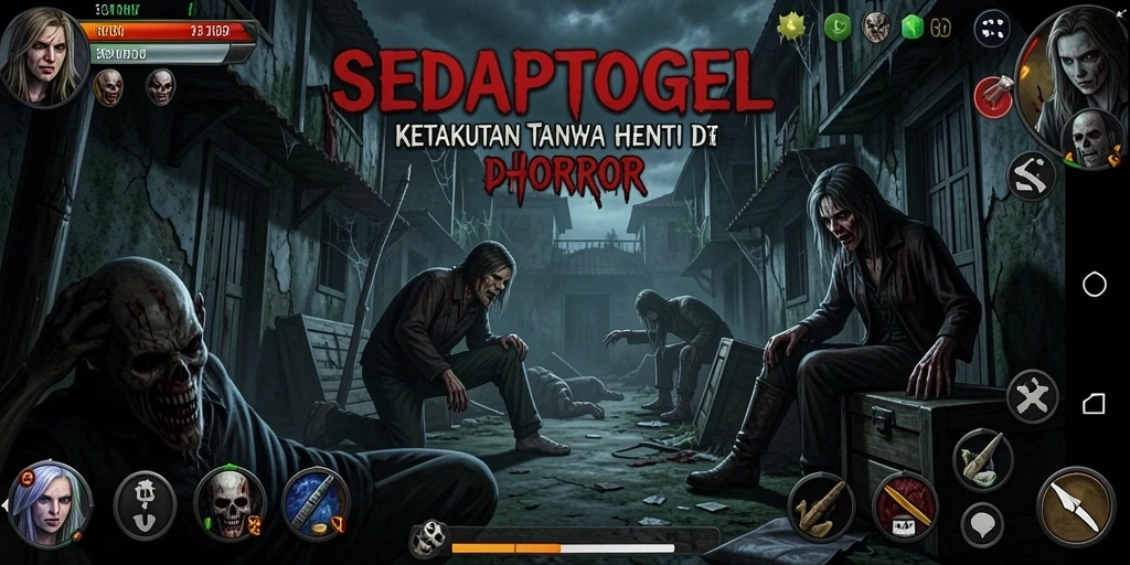 Screenshot gameplay <strong>SEDAPTOGEL</strong> menampilkan suasana horor yang mencengangkan.