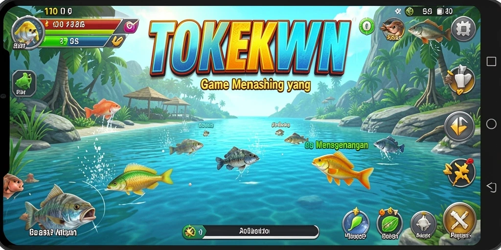 Tampilan gameplay TOKEKWIN yang menampilkan aksi memancing seru.